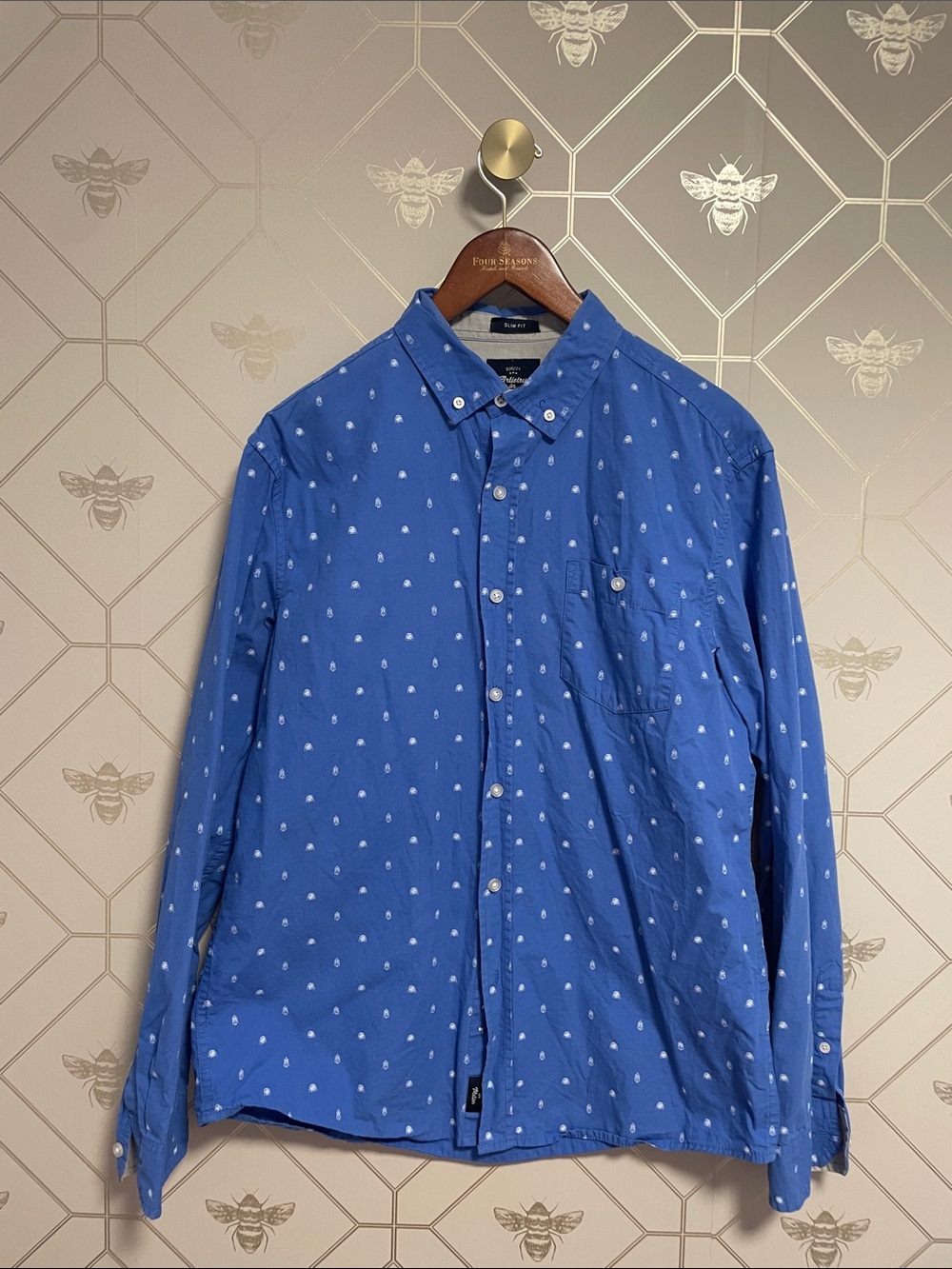 Men's Blue Casual Button-Down Shirt with Space Print